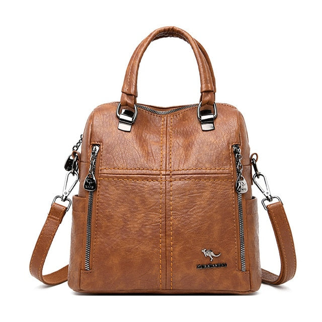 LANYIBAIGE Leather Multifunction Travel Backpack