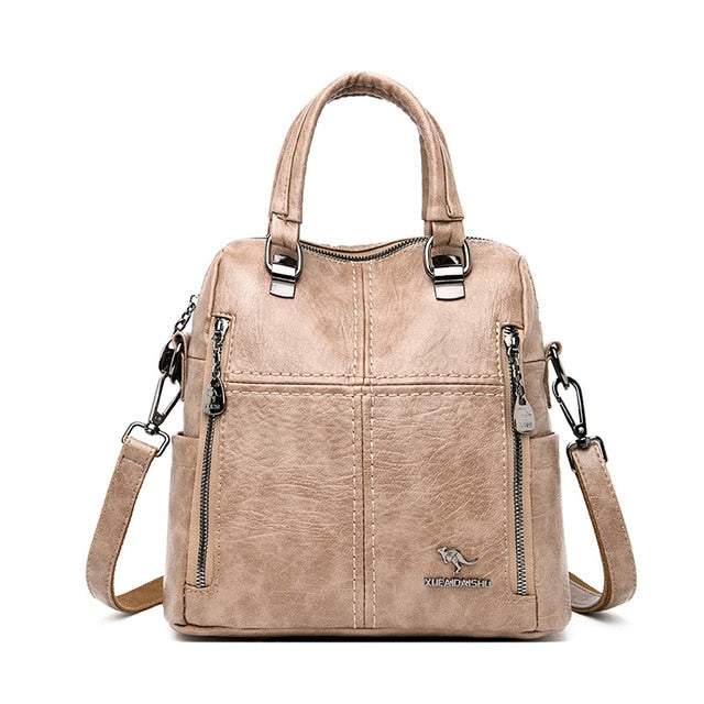 LANYIBAIGE Leather Multifunction Travel Backpack