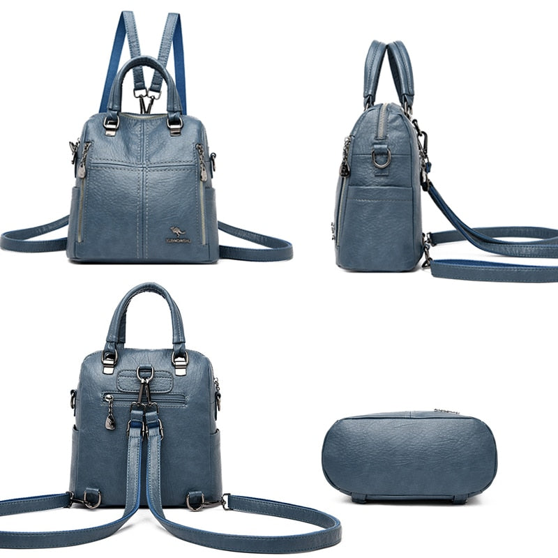 LANYIBAIGE Leather Multifunction Travel Backpack