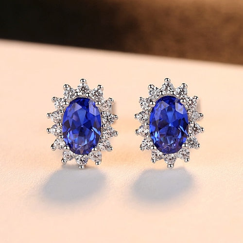 Natural Birthstone Royal Blue Sapphires with Solid 925 Sterling Silver Earrings