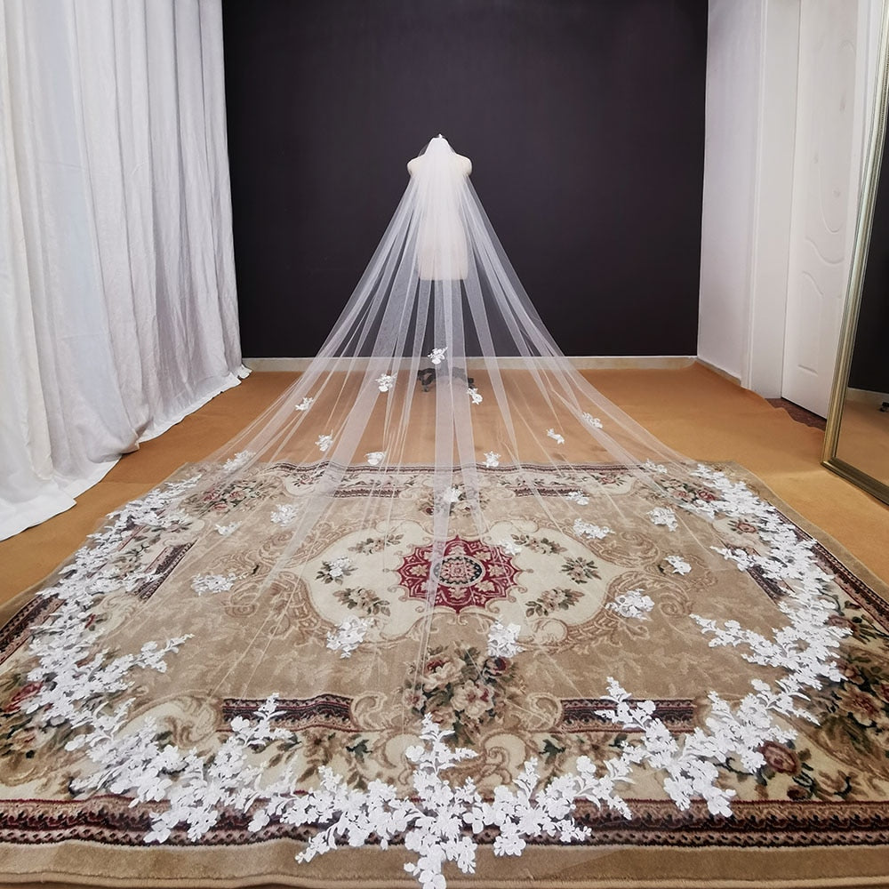 Long Lace Appliques Wedding Bridal Veil