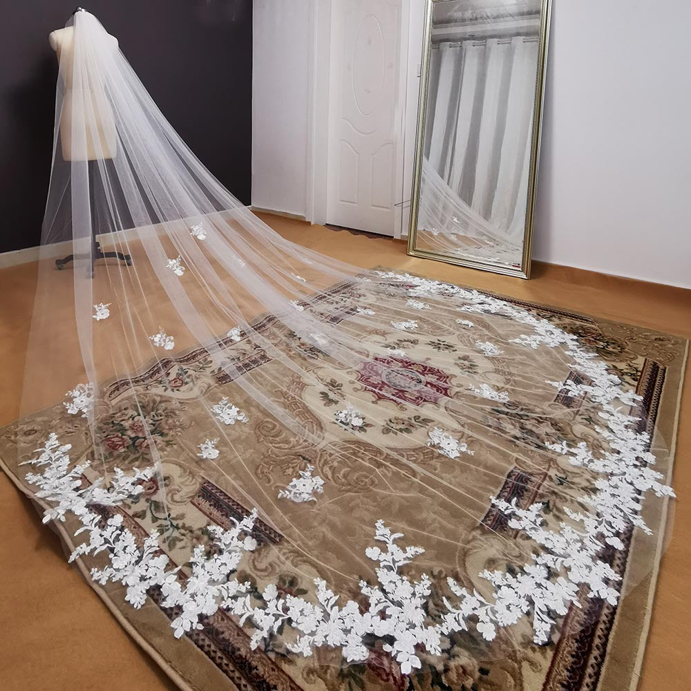 Long Lace Appliques Wedding Bridal Veil