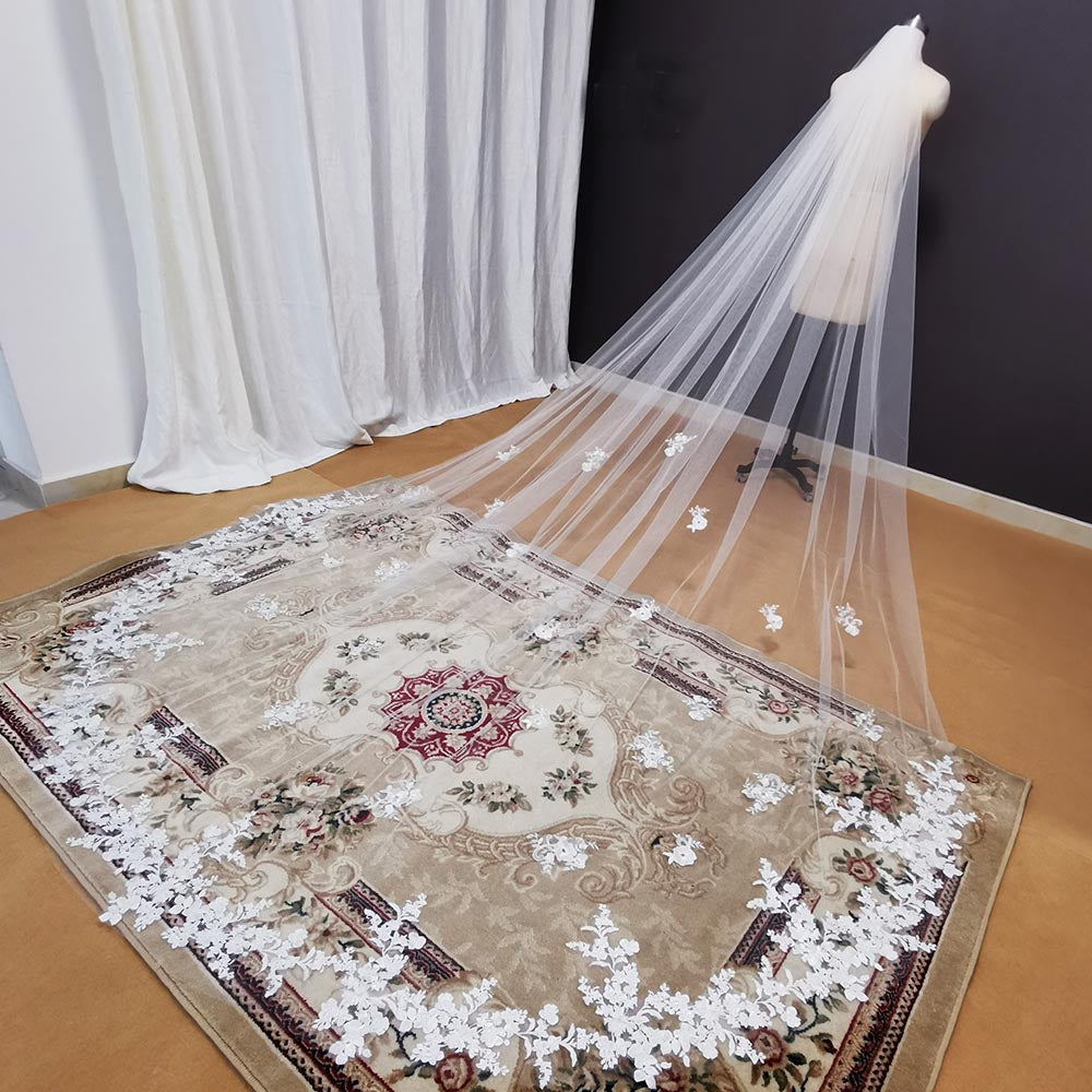 Long Lace Appliques Wedding Bridal Veil