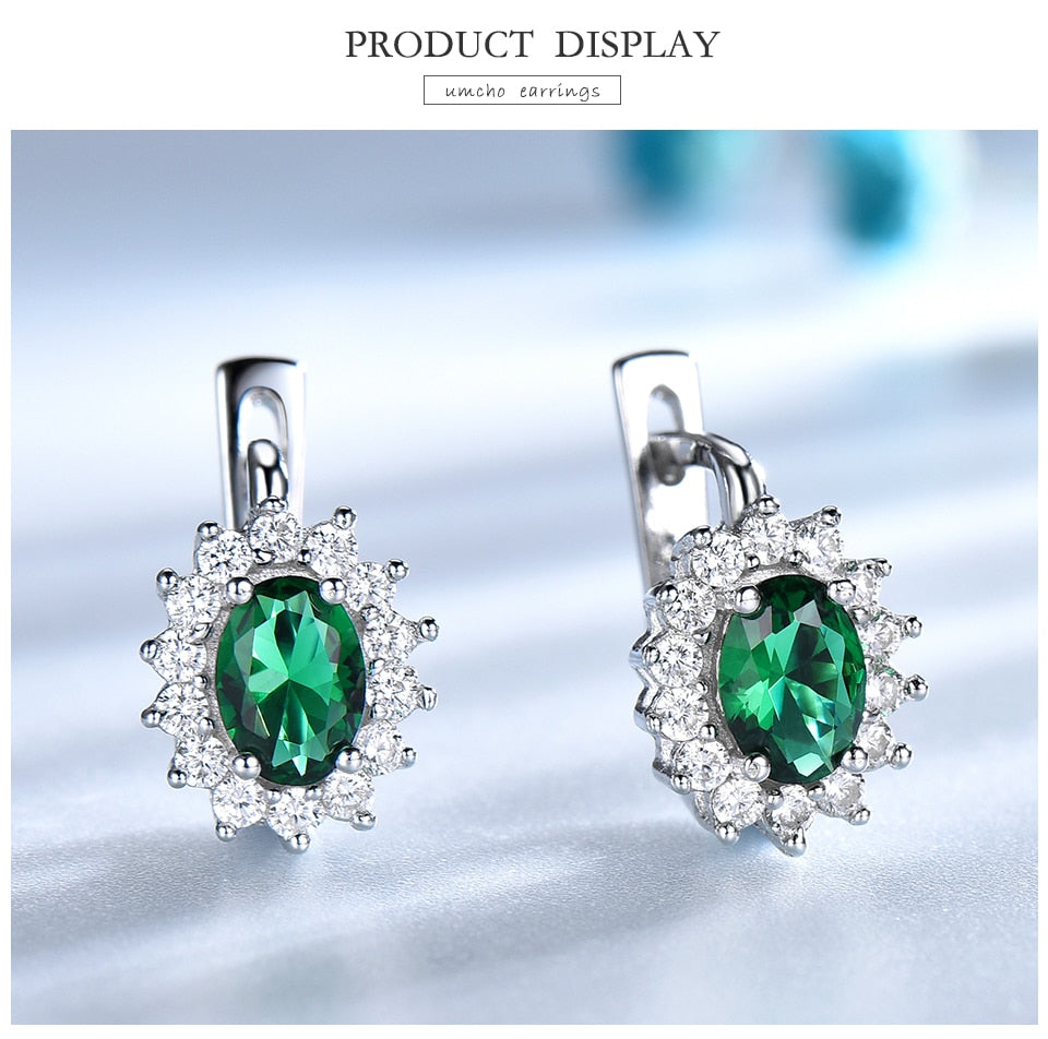 C2C 925 Sterling Silver Gemstone Emerald Clip Earrings