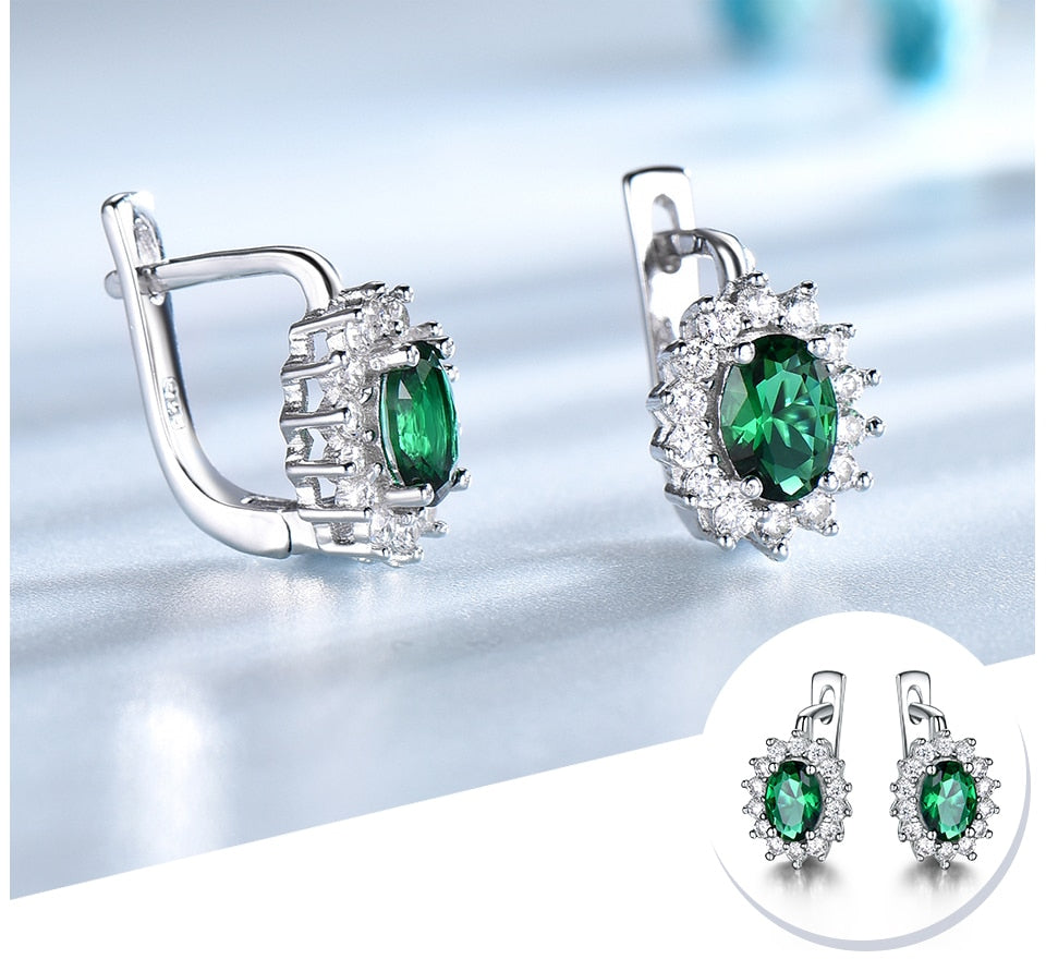 C2C 925 Sterling Silver Gemstone Emerald Clip Earrings