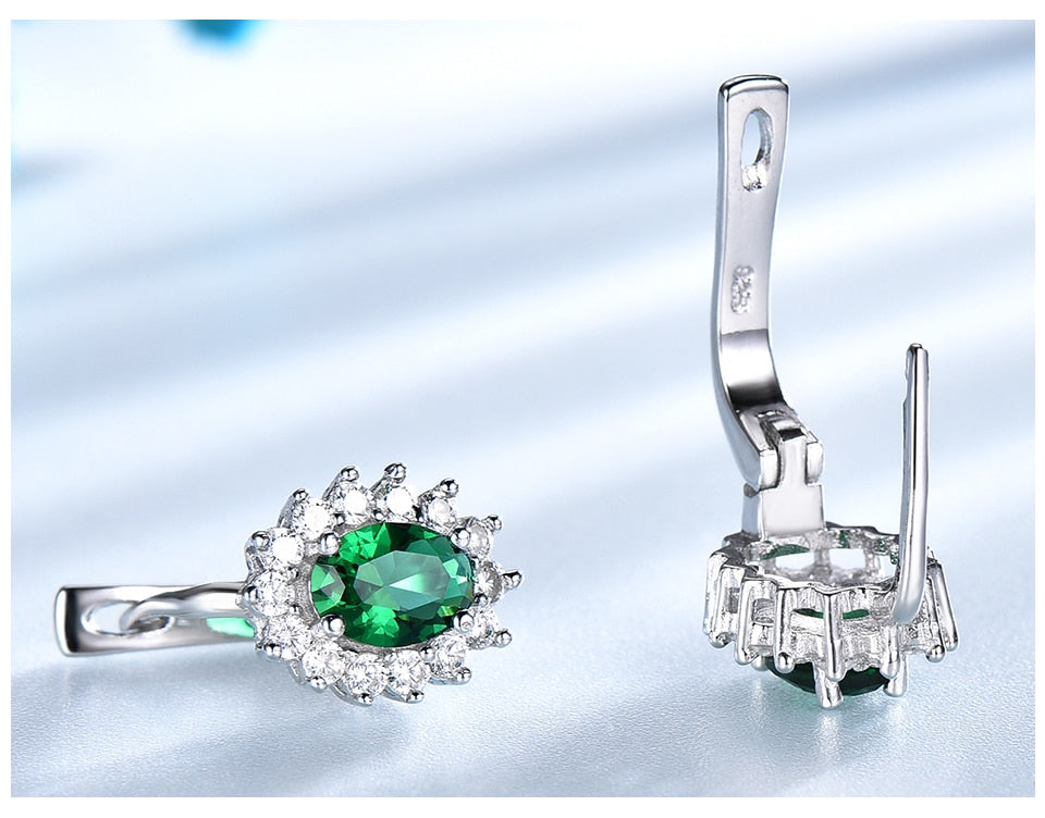 C2C 925 Sterling Silver Gemstone Emerald Clip Earrings