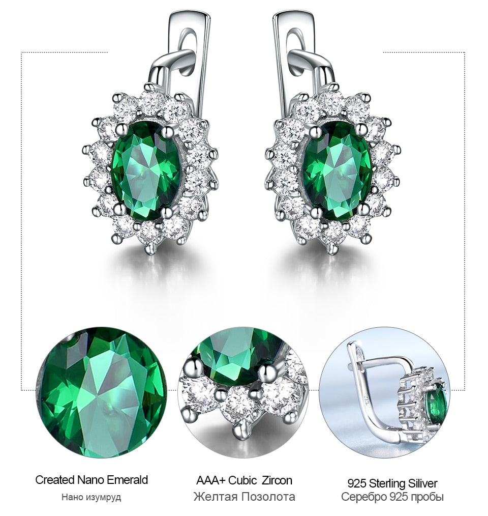 C2C 925 Sterling Silver Gemstone Emerald Clip Earrings