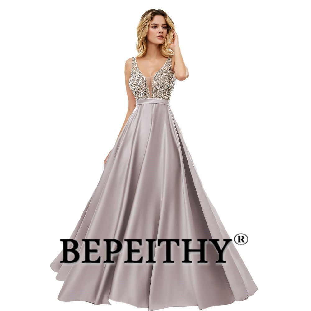 C2C Mall-BEPEITHY V-Neck Beads Bodice Open Back A Line Long Evening Dress
