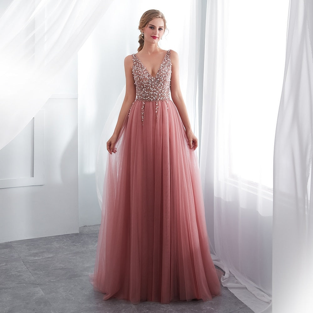 C2C High Split Tulle Sleeveless Evening A-line Lace Up Plus Size Dress