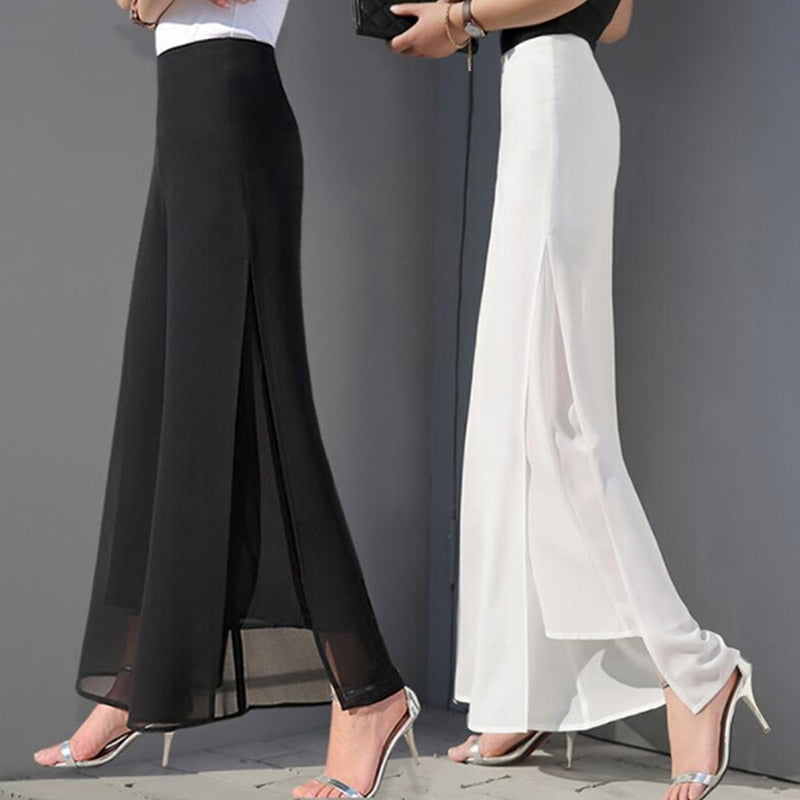 C2C Vintage Bohemia Wide Leg Long Trousers High Waist Chiffon Ladies Skirt-Pants