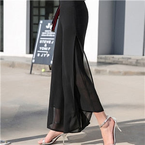C2C Vintage Bohemia Wide Leg Long Trousers High Waist Chiffon Ladies Skirt-Pants