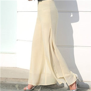 C2C Vintage Bohemia Wide Leg Long Trousers High Waist Chiffon Ladies Skirt-Pants