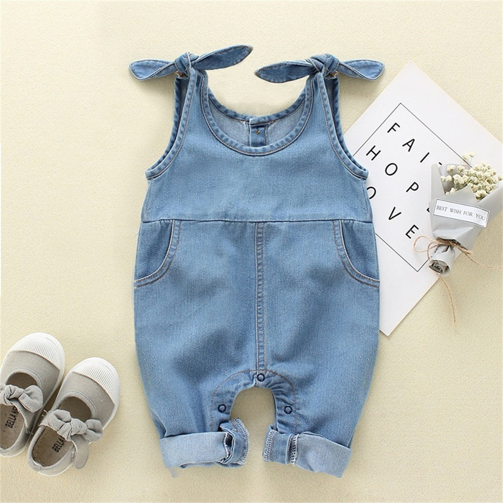 C2C Mall-O Neck & Covered Button Baby Denim Romper