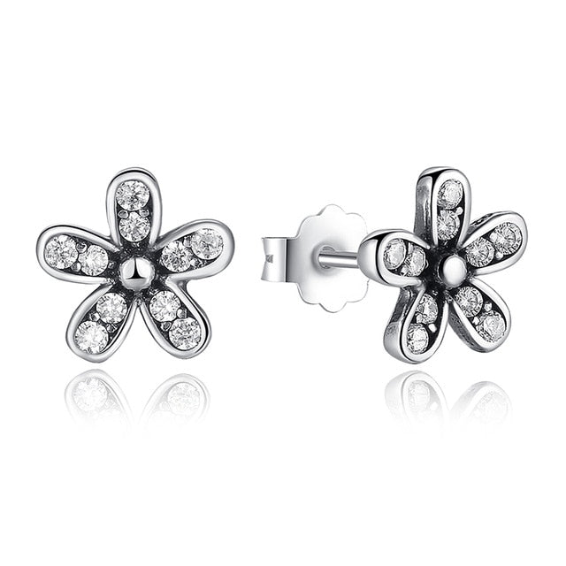 WOSTU Flower Heart Stud Earrings 100% 925 Sterling Silver Pearl Small Earrings For Women Wedding Engagement Jewelry Gifts