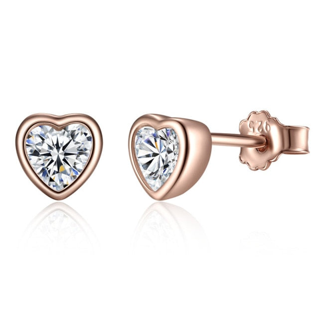 WOSTU Flower Heart Stud Earrings 100% 925 Sterling Silver Pearl Small Earrings For Women Wedding Engagement Jewelry Gifts