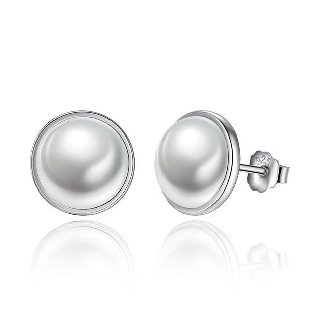 WOSTU Flower Heart Stud Earrings 100% 925 Sterling Silver Pearl Small Earrings For Women Wedding Engagement Jewelry Gifts