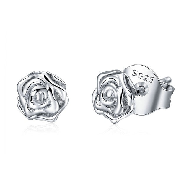 WOSTU Flower Heart Stud Earrings 100% 925 Sterling Silver Pearl Small Earrings For Women Wedding Engagement Jewelry Gifts