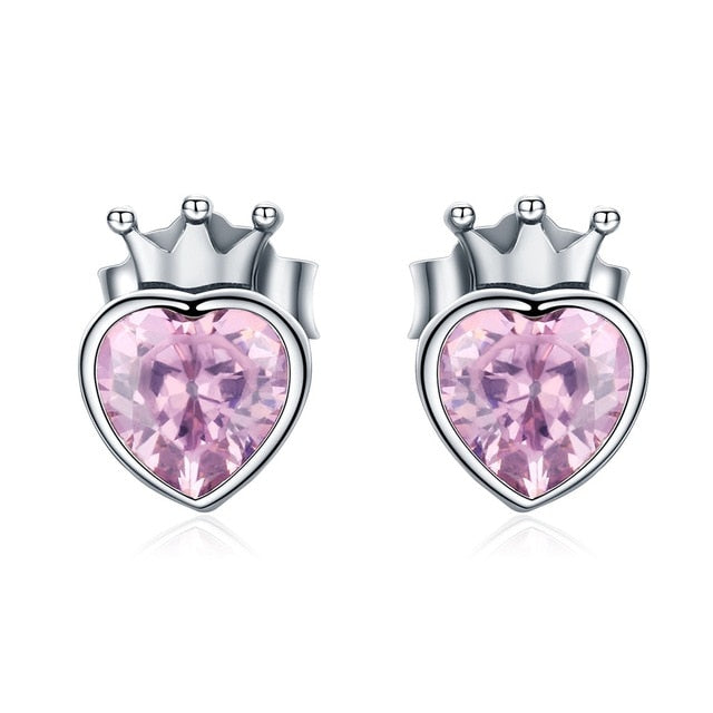 WOSTU Flower Heart Stud Earrings 100% 925 Sterling Silver Pearl Small Earrings For Women Wedding Engagement Jewelry Gifts