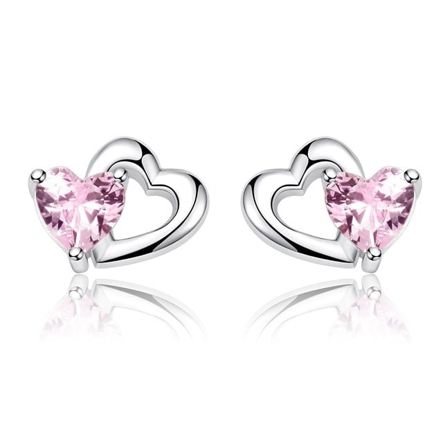 WOSTU Flower Heart Stud Earrings 100% 925 Sterling Silver Pearl Small Earrings For Women Wedding Engagement Jewelry Gifts