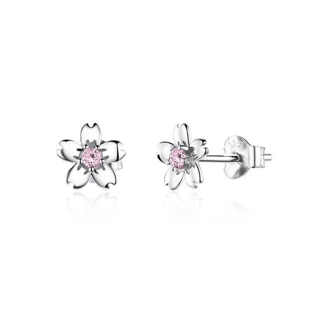 WOSTU Flower Heart Stud Earrings 100% 925 Sterling Silver Pearl Small Earrings For Women Wedding Engagement Jewelry Gifts