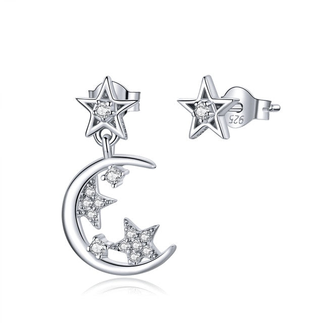 WOSTU Flower Heart Stud Earrings 100% 925 Sterling Silver Pearl Small Earrings For Women Wedding Engagement Jewelry Gifts