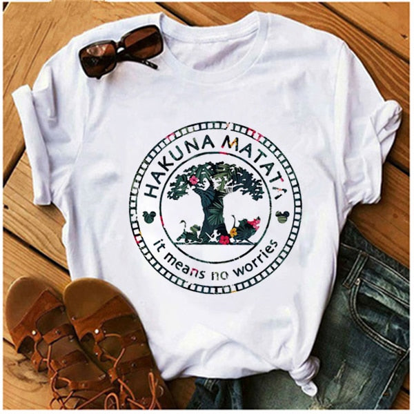 C2C Mall AOWOF Hakuna Matata Cartoon Print Ladies T-shirt