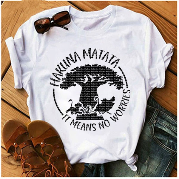 C2C Mall AOWOF Hakuna Matata Cartoon Print Ladies T-shirt