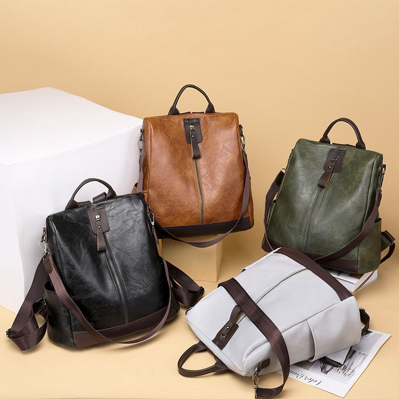 C2C Multifunction Ladies Leather Backpack Large Capacity