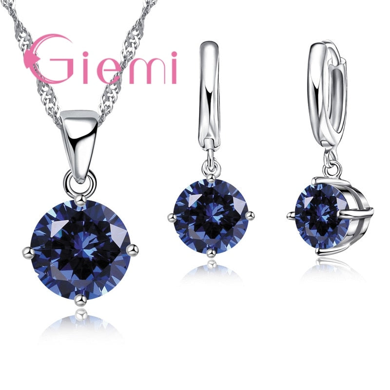 C2C Mall 925 Sterling Silver Trendy Austrian Crystal Pendant Ladies Necklace & Earrings