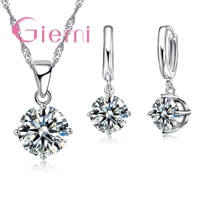 C2C Mall 925 Sterling Silver Trendy Austrian Crystal Pendant Ladies Necklace & Earrings