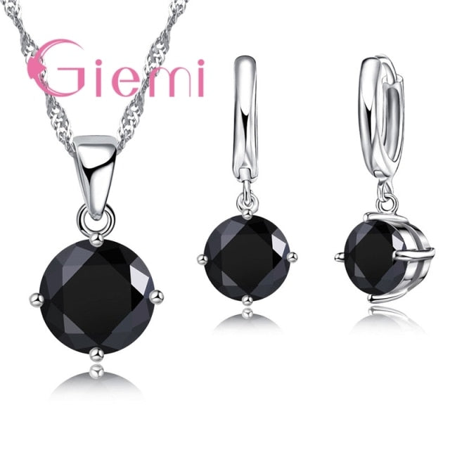 C2C Mall 925 Sterling Silver Trendy Austrian Crystal Pendant Ladies Necklace & Earrings