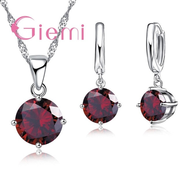C2C Mall 925 Sterling Silver Trendy Austrian Crystal Pendant Ladies Necklace & Earrings