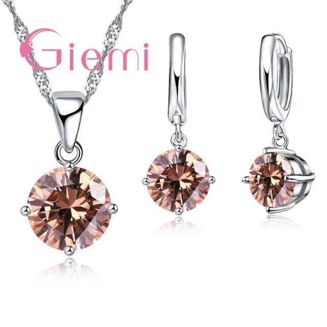C2C Mall 925 Sterling Silver Trendy Austrian Crystal Pendant Ladies Necklace & Earrings