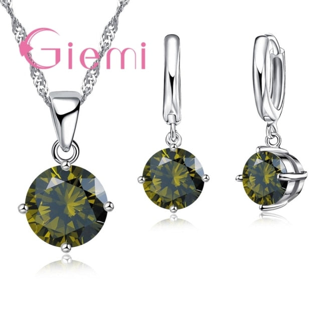 C2C Mall 925 Sterling Silver Trendy Austrian Crystal Pendant Ladies Necklace & Earrings