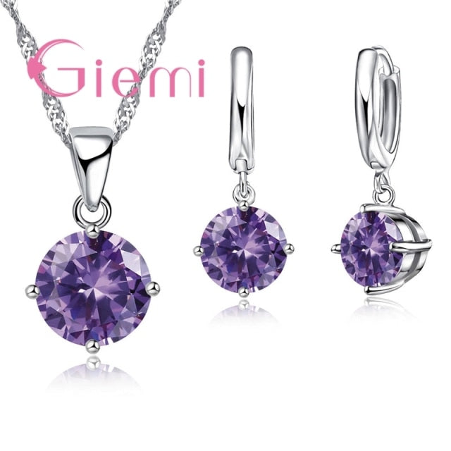 C2C Mall 925 Sterling Silver Trendy Austrian Crystal Pendant Ladies Necklace & Earrings