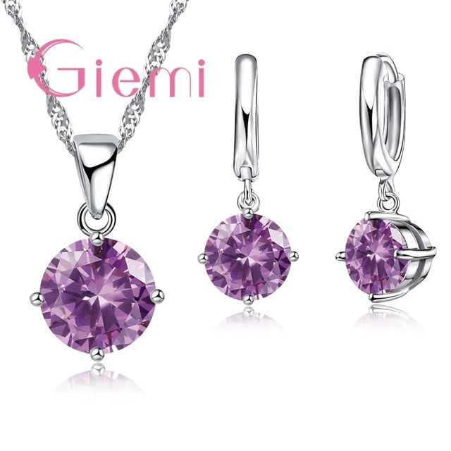 C2C Mall 925 Sterling Silver Trendy Austrian Crystal Pendant Ladies Necklace & Earrings