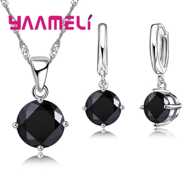New Fashion Women Wedding Jewelry Sets 925 Sterling Silver  4 Claw CZ Crystal Necklace Dangle Earrings For Wedding