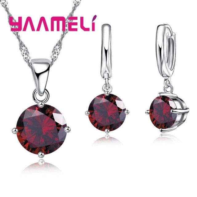 New Fashion Women Wedding Jewelry Sets 925 Sterling Silver  4 Claw CZ Crystal Necklace Dangle Earrings For Wedding