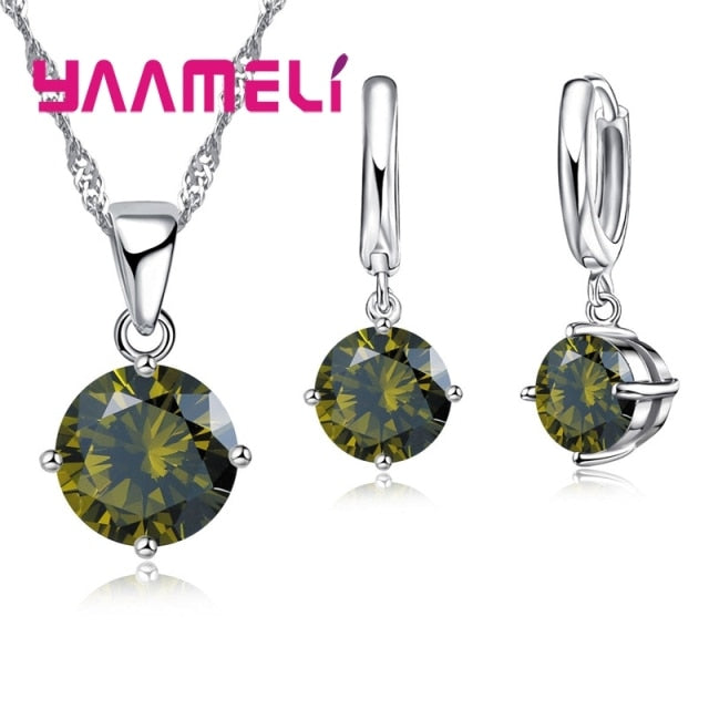 New Fashion Women Wedding Jewelry Sets 925 Sterling Silver  4 Claw CZ Crystal Necklace Dangle Earrings For Wedding