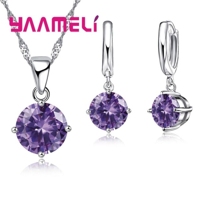 New Fashion Women Wedding Jewelry Sets 925 Sterling Silver  4 Claw CZ Crystal Necklace Dangle Earrings For Wedding