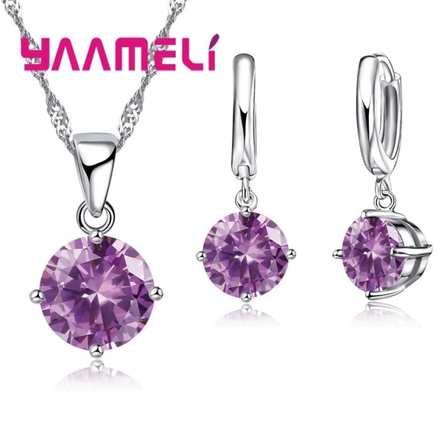 New Fashion Women Wedding Jewelry Sets 925 Sterling Silver  4 Claw CZ Crystal Necklace Dangle Earrings For Wedding