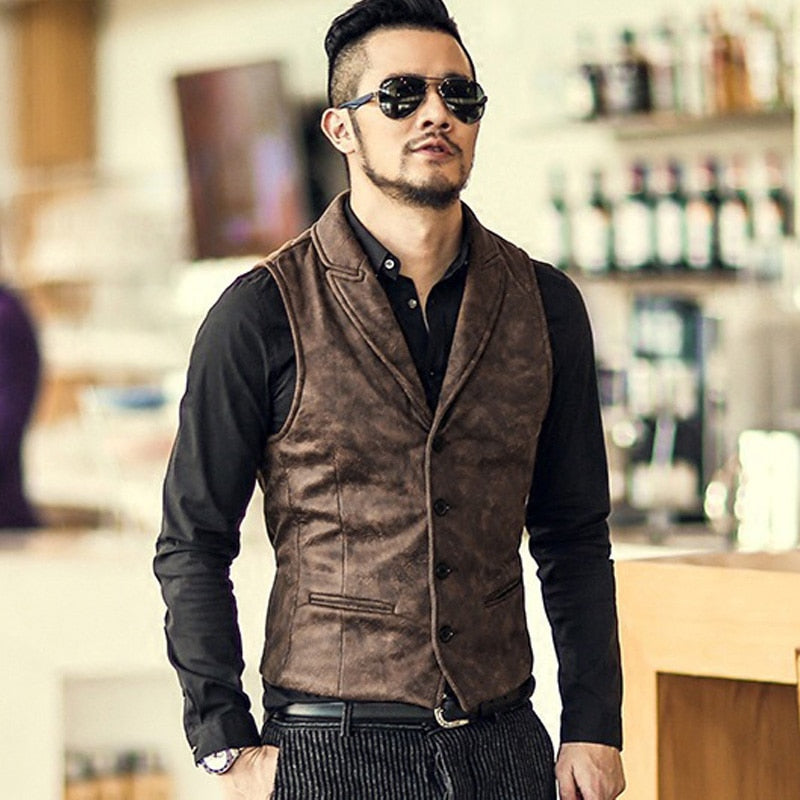 PARKLEES Suede Slim Fit Single Breasted Mens Casual Vest
