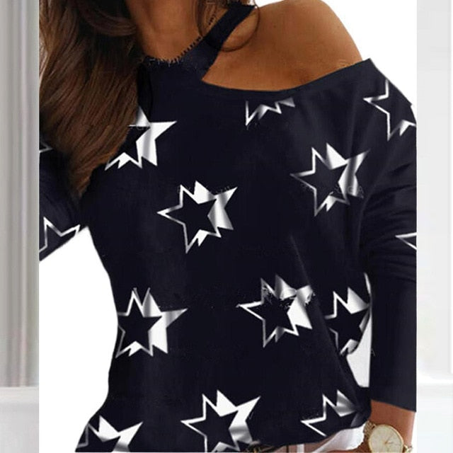 C2C Mall-Chiffon Elegant Halter Long Sleeve Off Shoulder Ladies Blouse