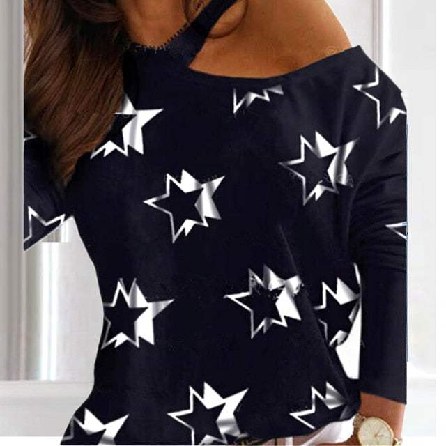 C2C Mall-Chiffon Elegant Halter Long Sleeve Off Shoulder Ladies Blouse