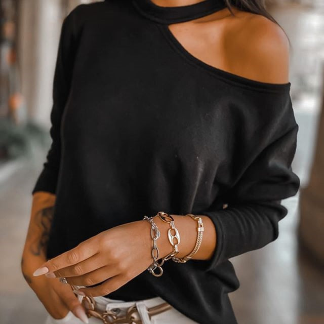 C2C Mall-Chiffon Elegant Halter Long Sleeve Off Shoulder Ladies Blouse