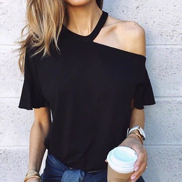 C2C Mall-Chiffon Elegant Halter Long Sleeve Off Shoulder Ladies Blouse