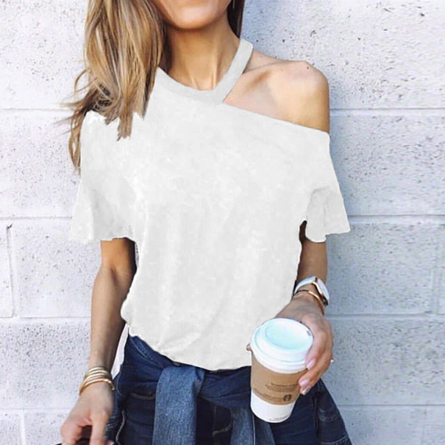C2C Mall-Chiffon Elegant Halter Long Sleeve Off Shoulder Ladies Blouse