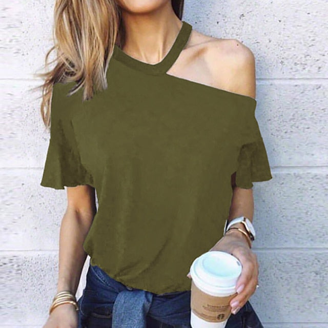 C2C Mall-Chiffon Elegant Halter Long Sleeve Off Shoulder Ladies Blouse