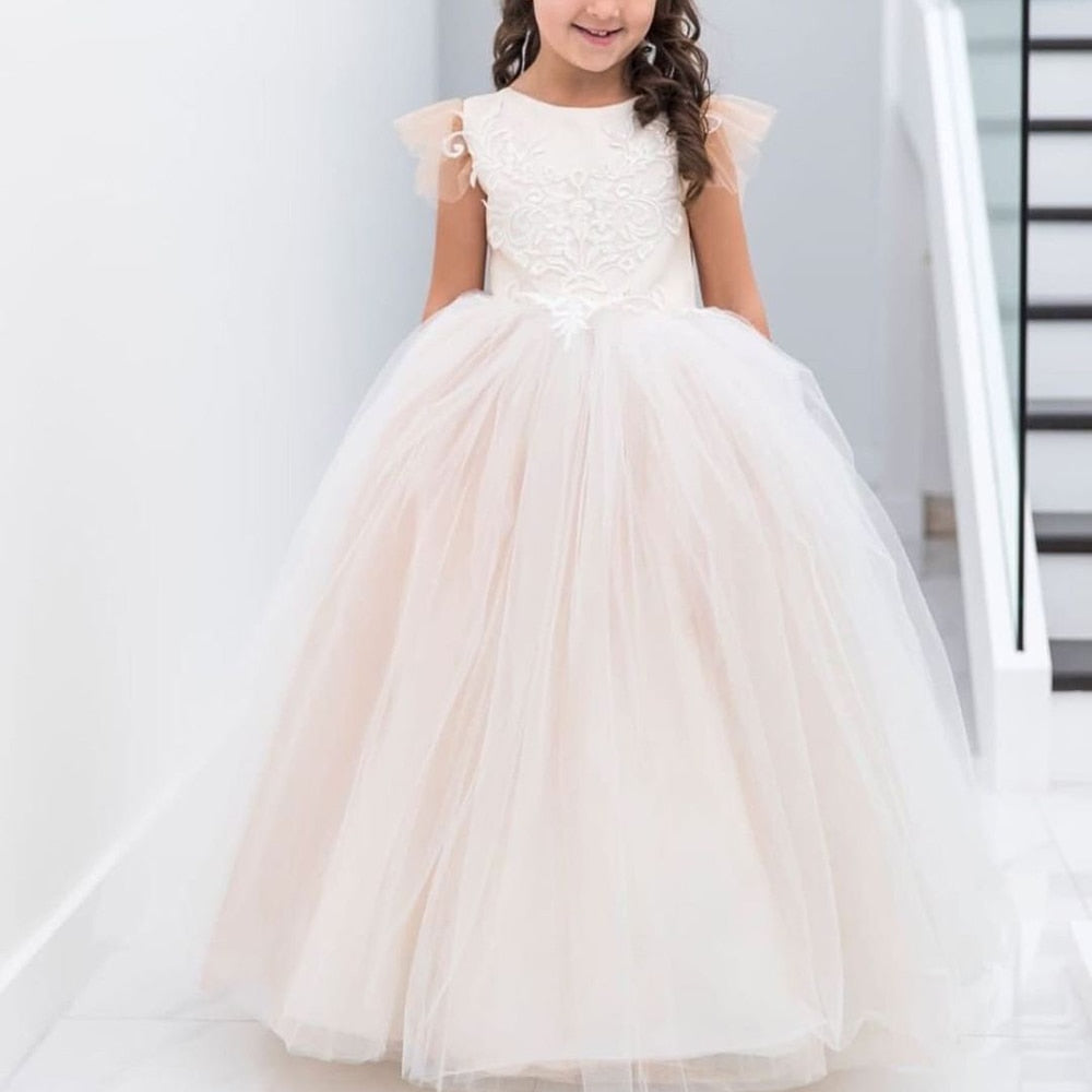 Gardenwed Simple Ball Gown Cap Sleeves Puffy Back Girl Dress