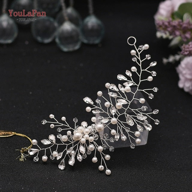 YouLaPan HP295 Flower Headband Crystal Pearls Women Tiara Bridal